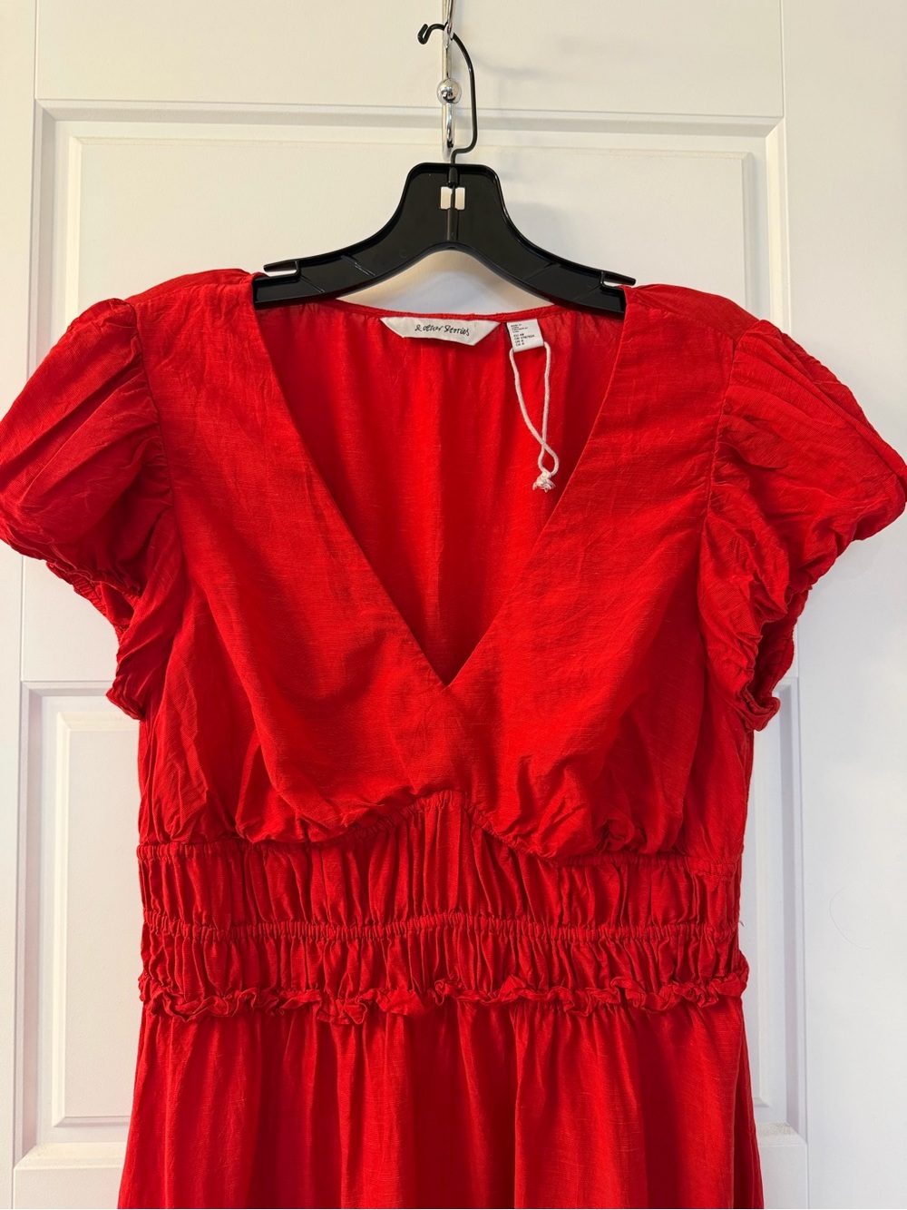 & Other Stories | Boho V Neck Midi Dress w Tier Hem and Ruffle Sleeves | Sz 8 - Picture 8 of 13